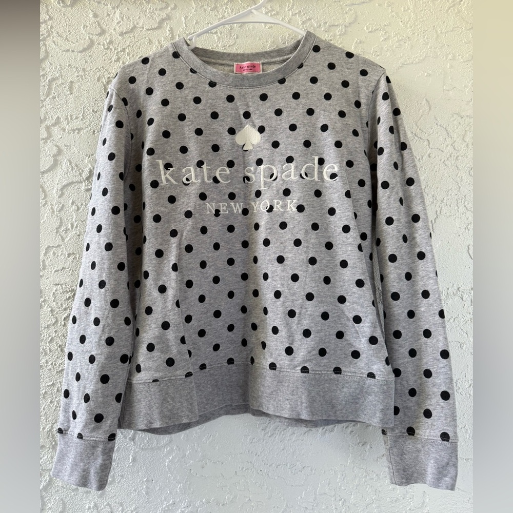 Kate Spade Gray Sweatshirt with Black Polka Dots